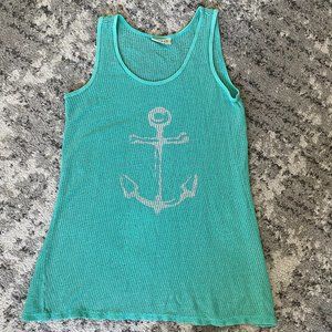 Spirit Activewear - Aqua Anchor Tank Top in Mesh Sz S  EUC
